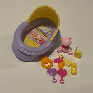 Mattel Rare Original 2002 Discontinued Happy Family Babies Bassinet and Accessor